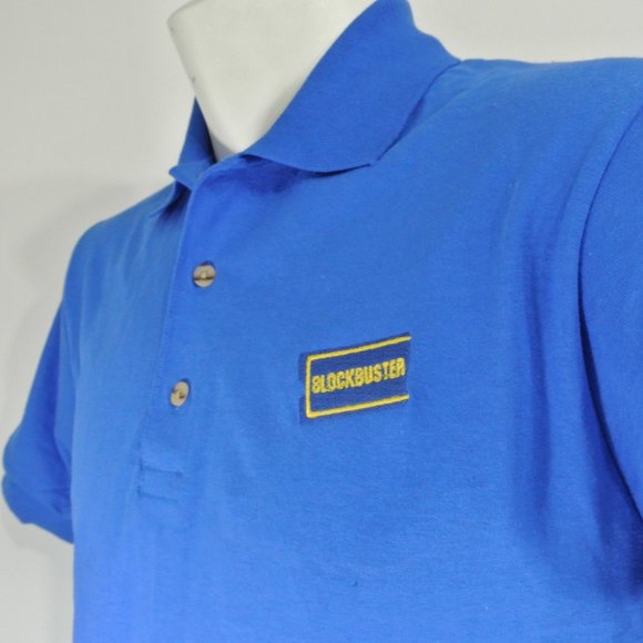 BLOCKBUSTER VIDEO Vintage Employee Uniform Polo Shirt Blue NEW Size XL - Picture 2 of 10